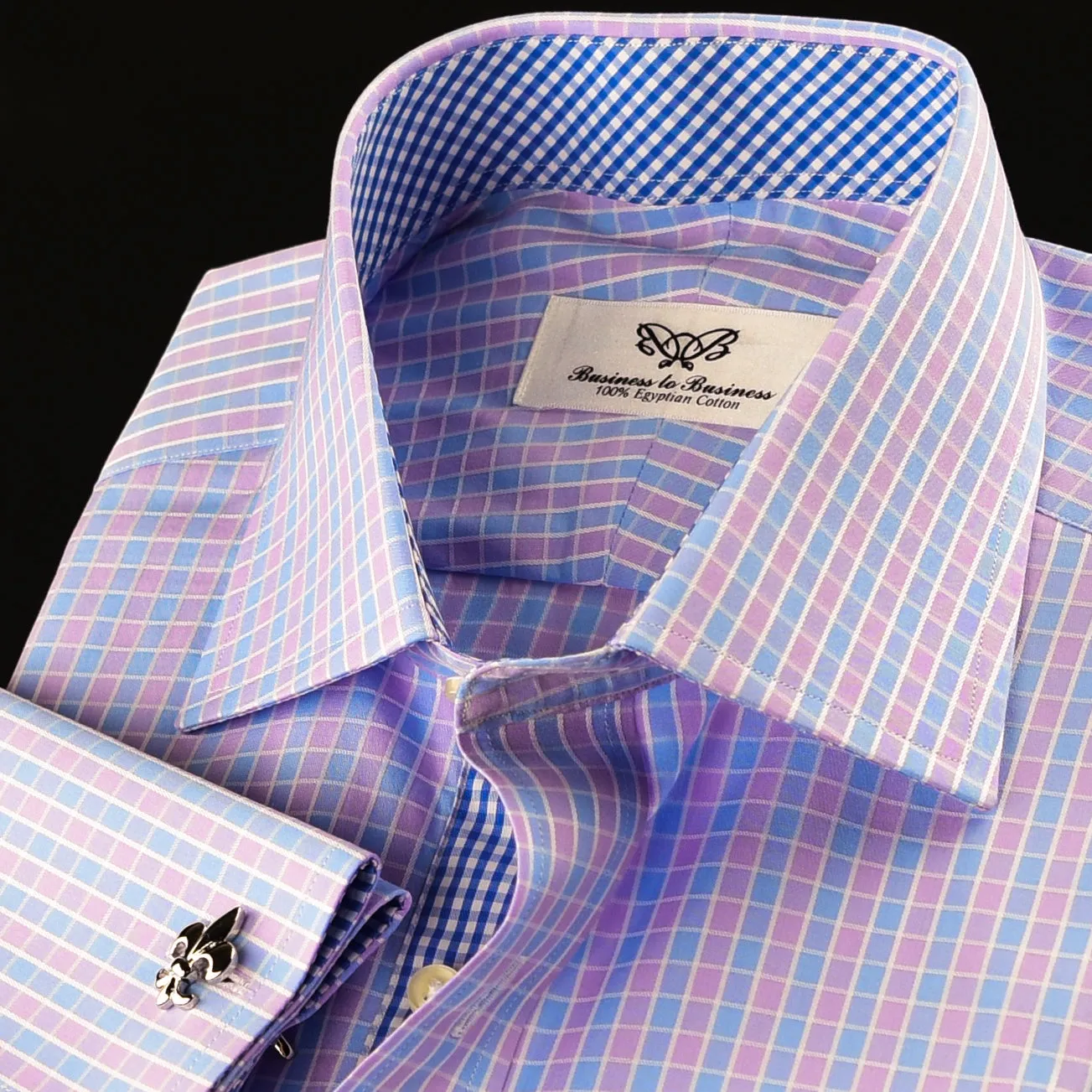 Elegant Purple Blue Check WIth Blue Check Inner Lining Formal Dress Shirt Smart