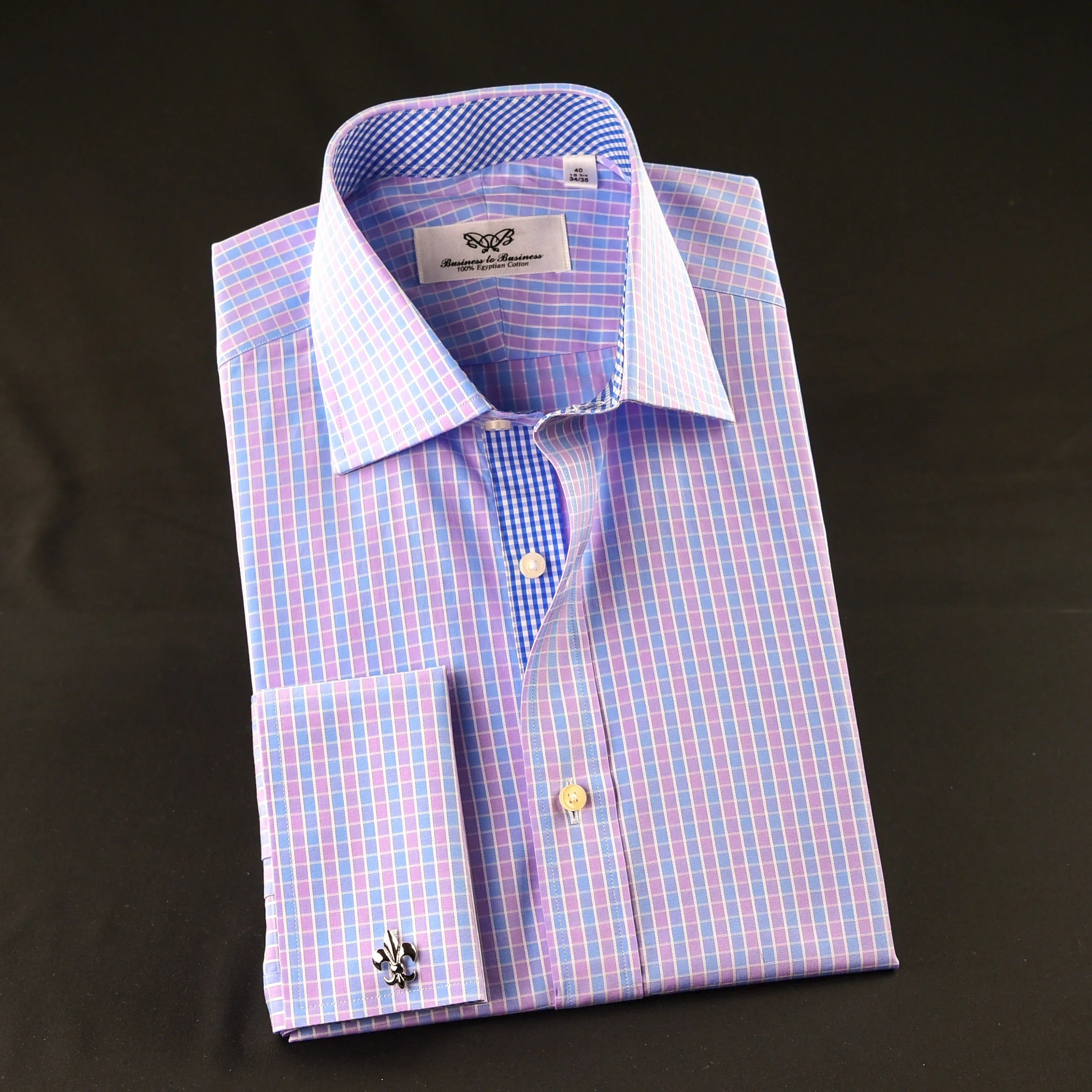 Elegant Purple Blue Check WIth Blue Check Inner Lining Formal Dress Shirt Smart