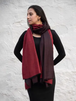 Exclusive Reversible Soft Kashmiri Wool Shawl - Wine Red & Dark Brown