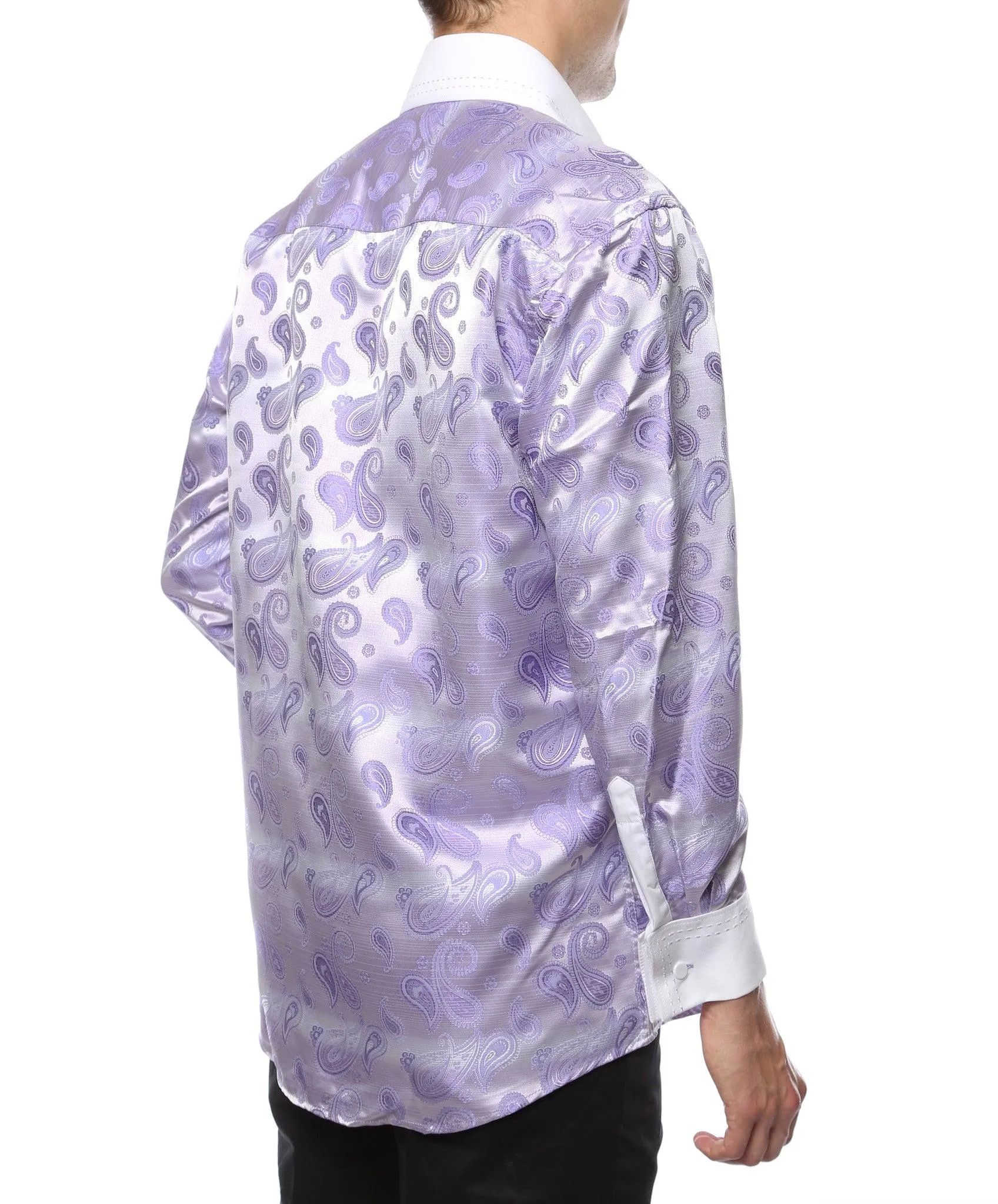 Ferrecci Men's Satine Hi-1016 Purple & Lilac Paisley Button Down Dress Shirt