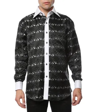 Ferrecci Men's Satine Hi-1018 Black & White Flower Button Down Dress Shirt