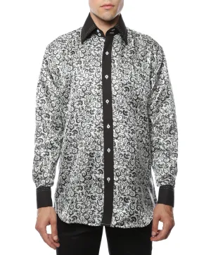 Ferrecci Men's Satine Hi-1021 Black & White Pattern Button Down Dress Shirt