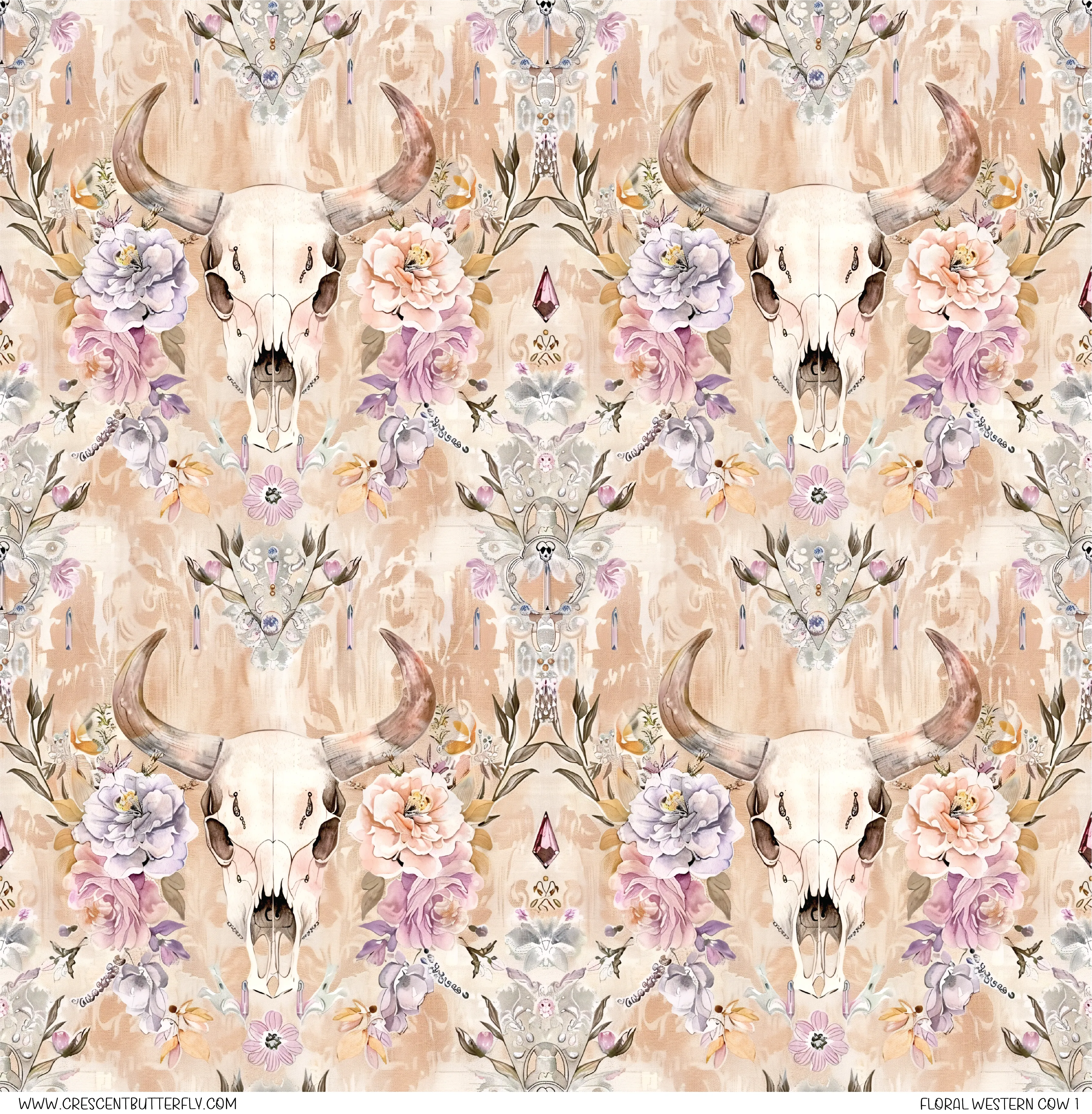 Floral Western Cow 1 Pattern Vinyl Sheet/Wrap