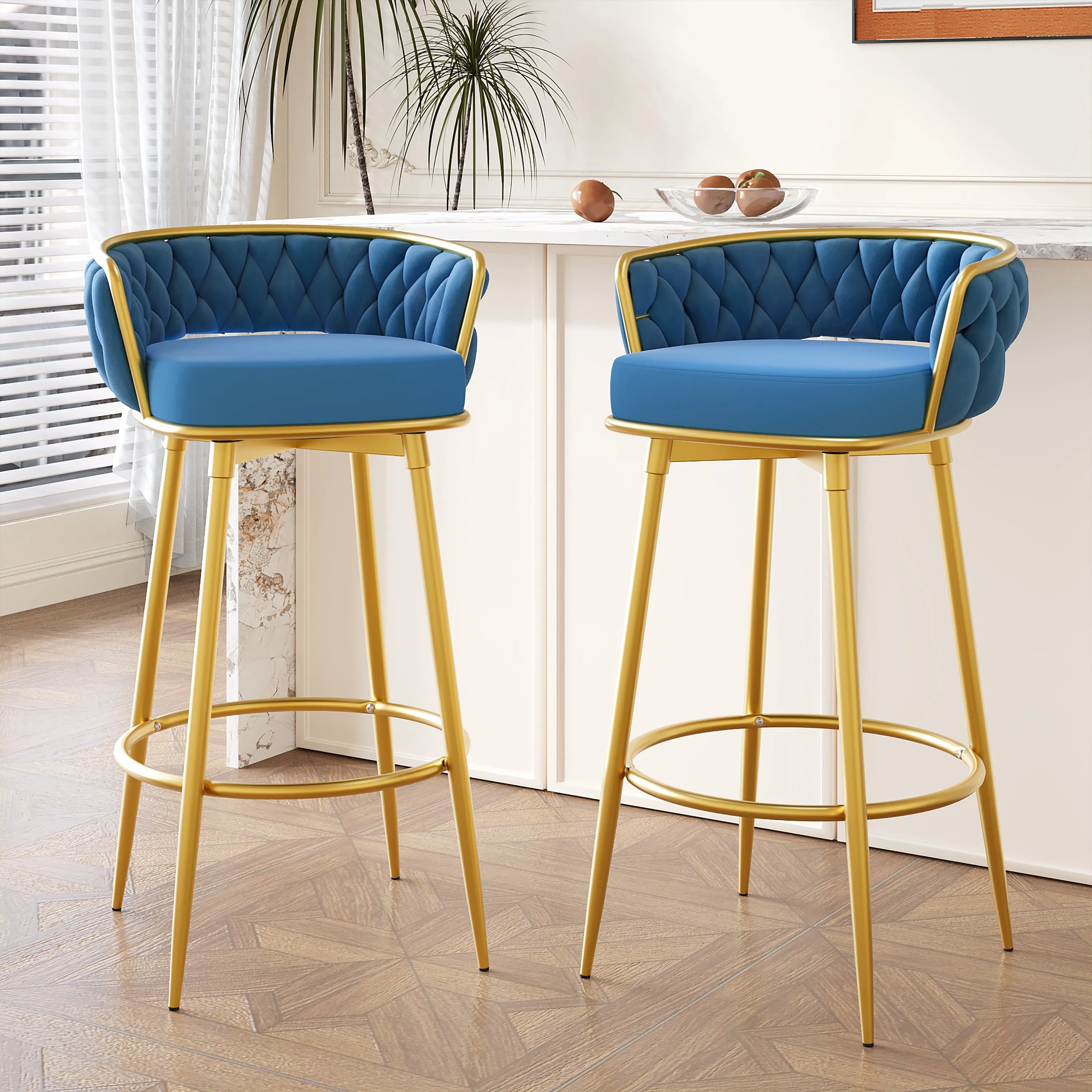 Flufy Modern Swivel Counter Height Bar Stools Barstool,Set of 2