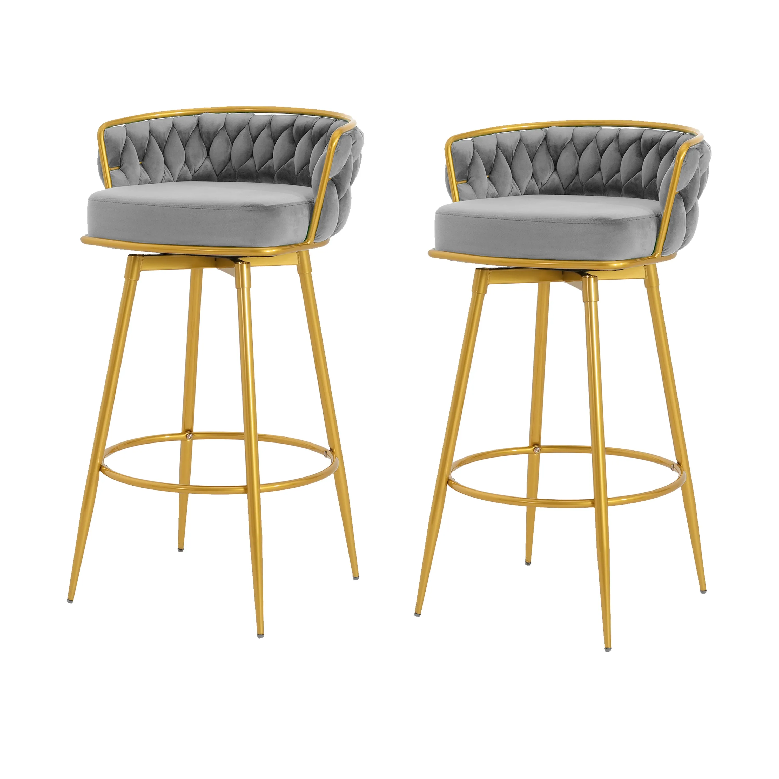 Flufy Modern Swivel Counter Height Bar Stools Barstool,Set of 2