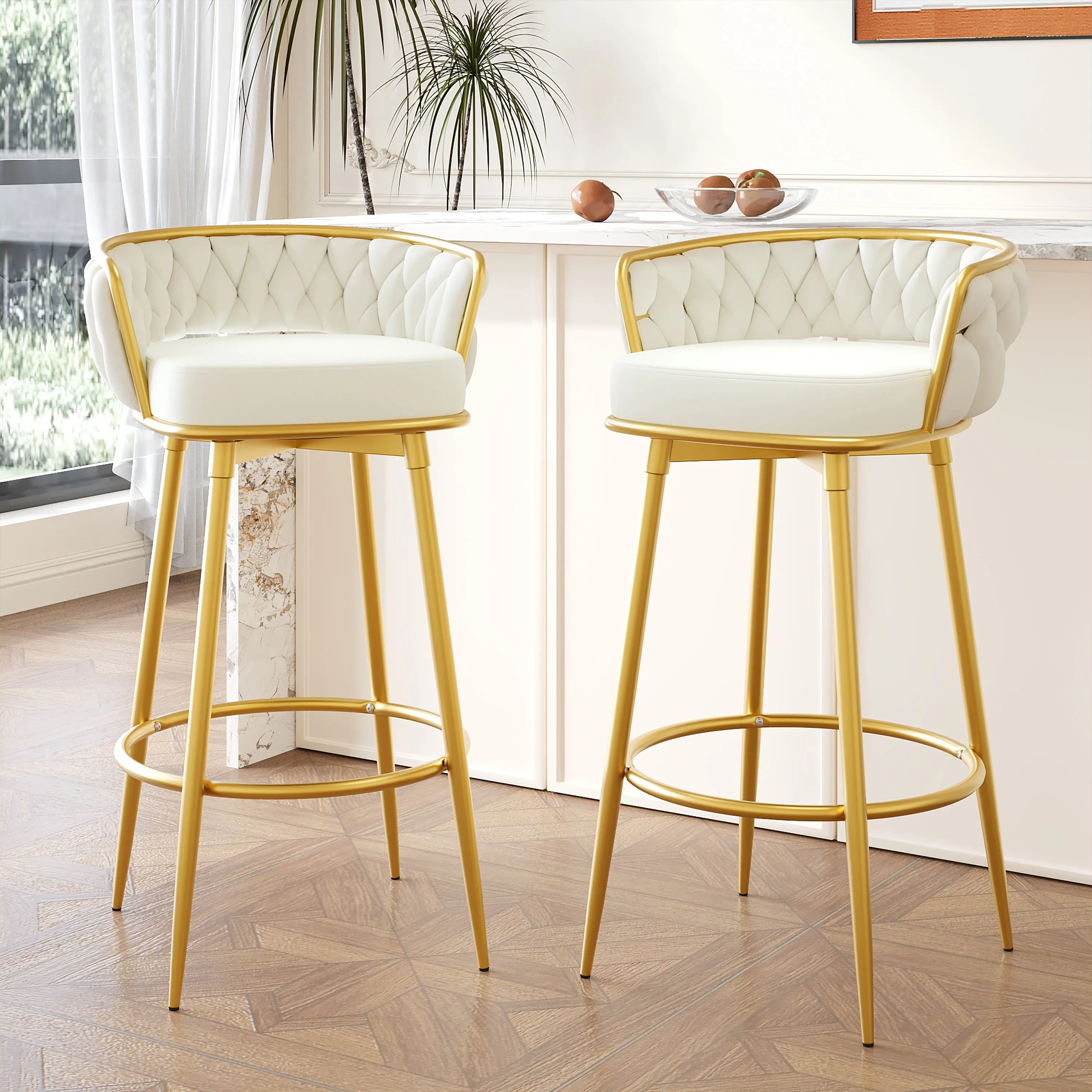 Flufy Modern Swivel Counter Height Bar Stools Barstool,Set of 2