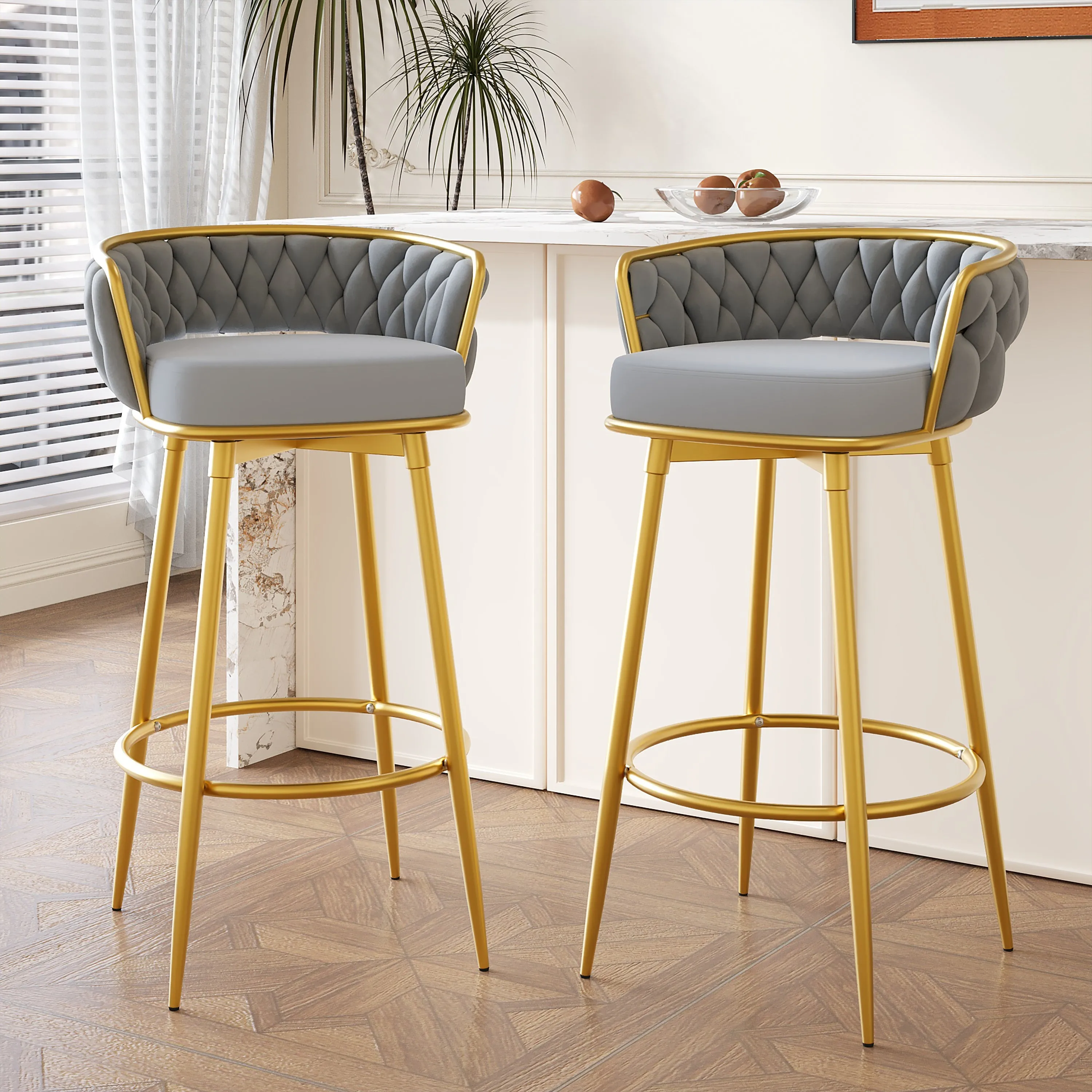 Flufy Modern Swivel Counter Height Bar Stools Barstool,Set of 2