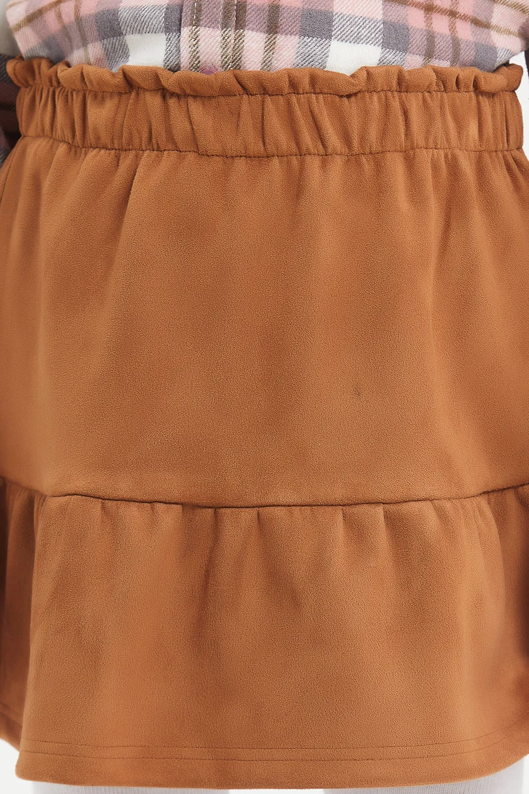 Girls Brown Suede Tiered Skirt