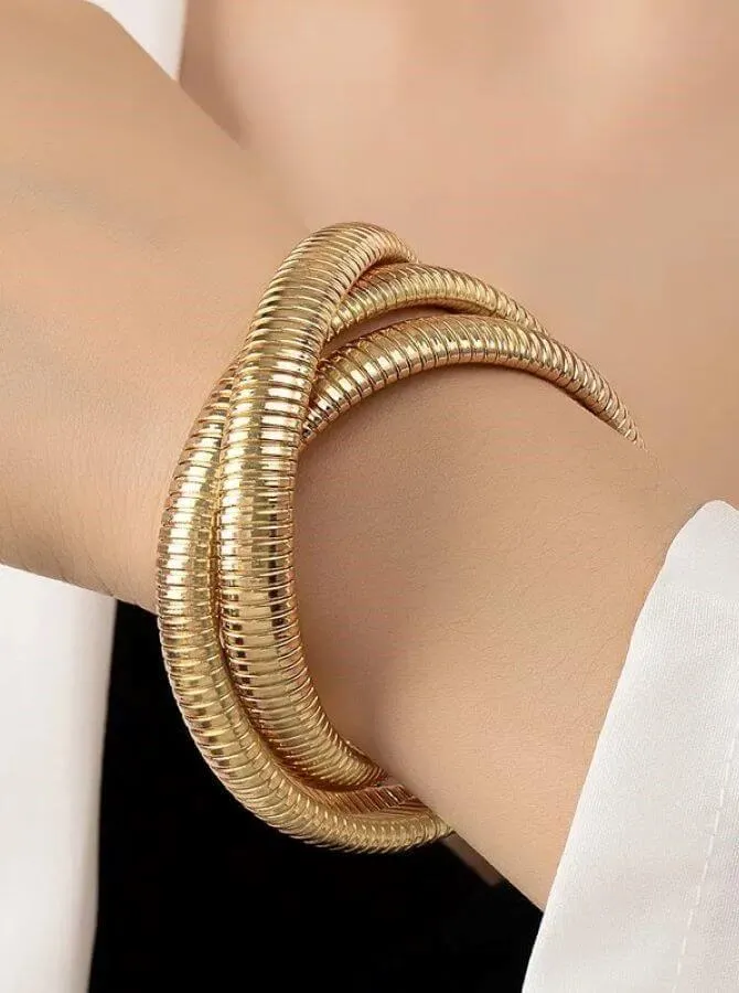 Golden Cobra Triple-Stack Bangle