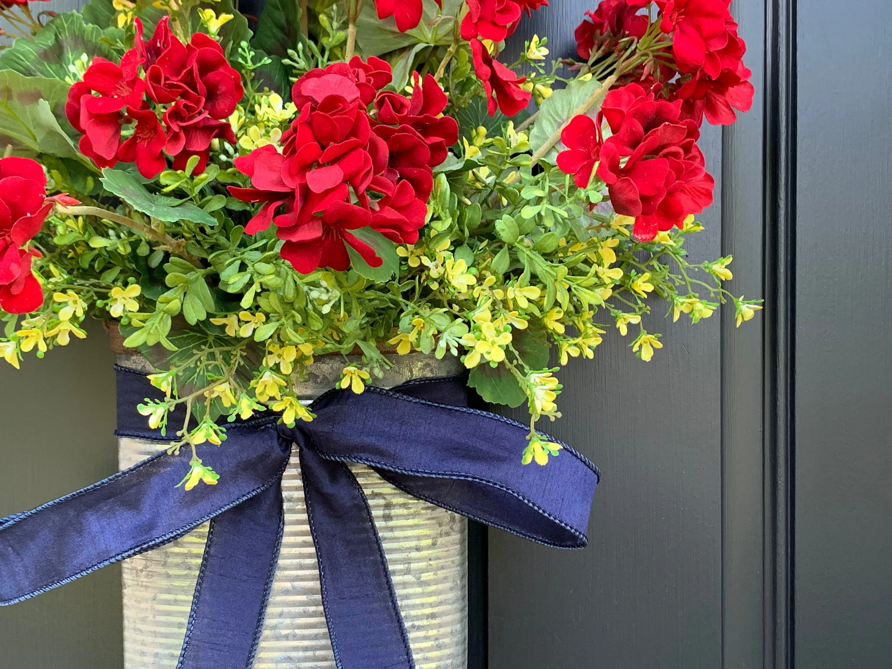 Good Times Red Geranium Bucket Wreath