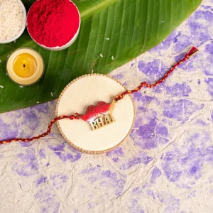 Handmade Designer Red Golden Moustache Bhai Rakhi with Roli Chawal Set for Raksha Bandhan