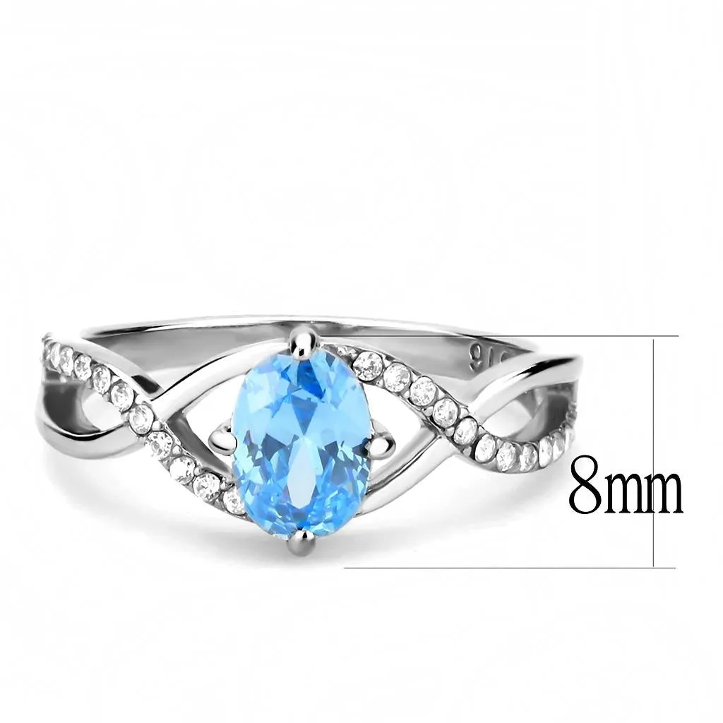 High polished (no plating) Stainless Steel Ring with AAA Grade CZ in Sea Blue for Women Style DA117