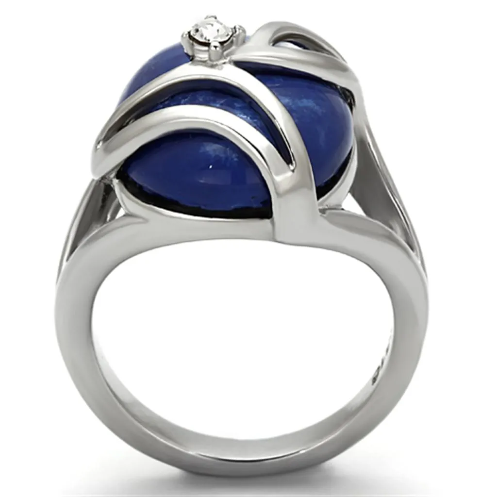 High polished (no plating) Stainless Steel Ring with Synthetic Synthetic Stone in Capri Blue for Women Style TK1144