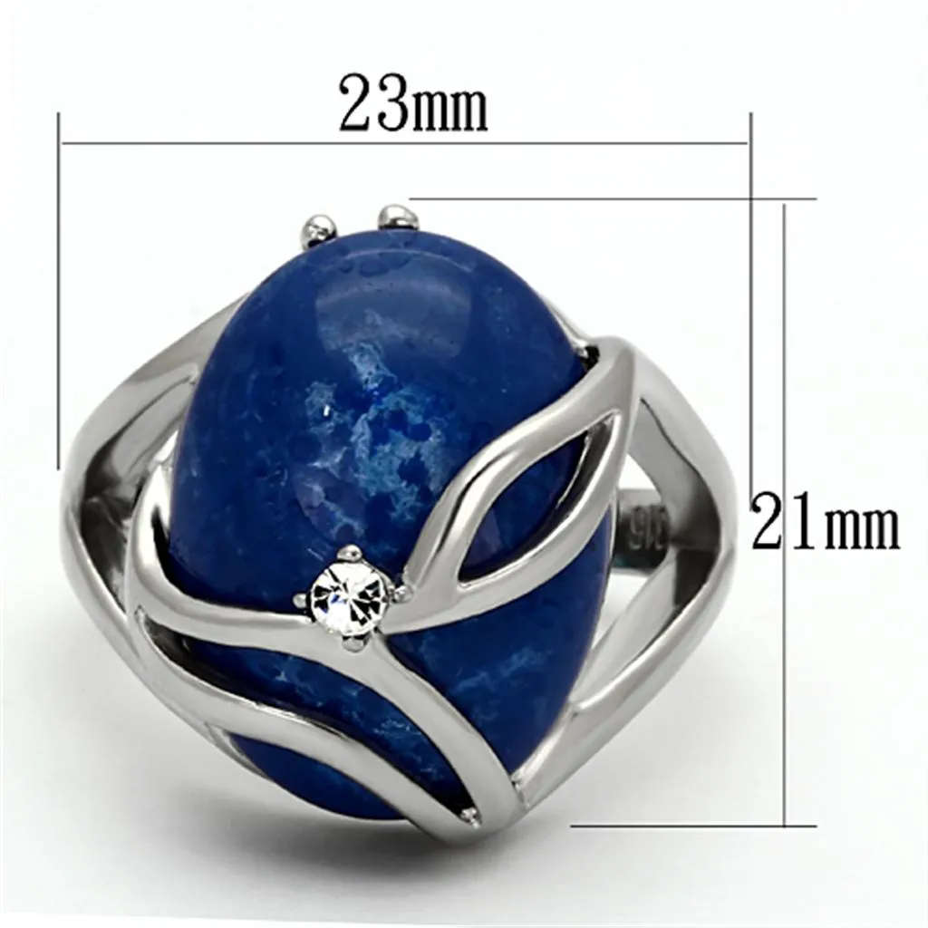 High polished (no plating) Stainless Steel Ring with Synthetic Synthetic Stone in Capri Blue for Women Style TK1144