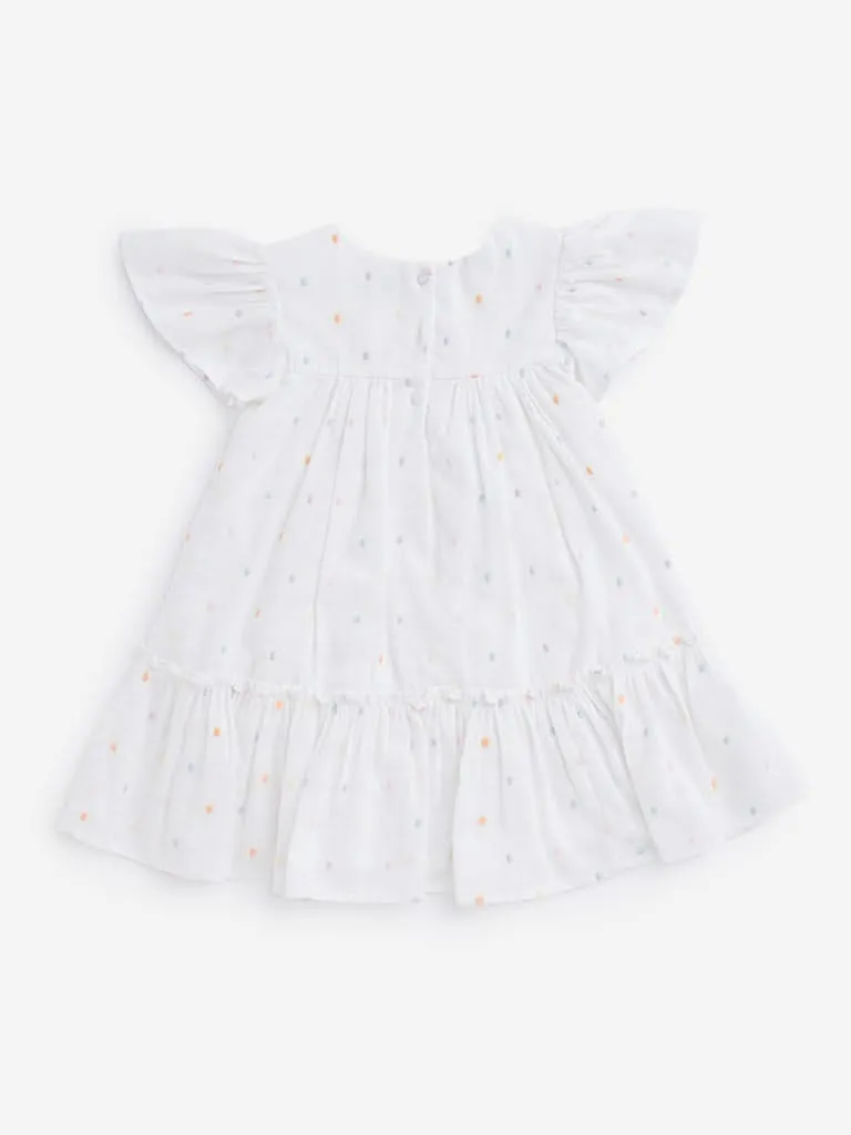 HOP Kids Off-White Embroidered Spotted Dress