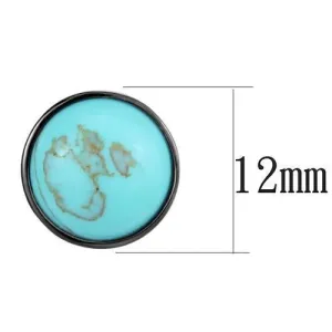 IP Light Black (IP Gun) Stainless Steel Earrings with Synthetic Turquoise in Sea Blue for Women Sea Blue Stone Color Style TK2819