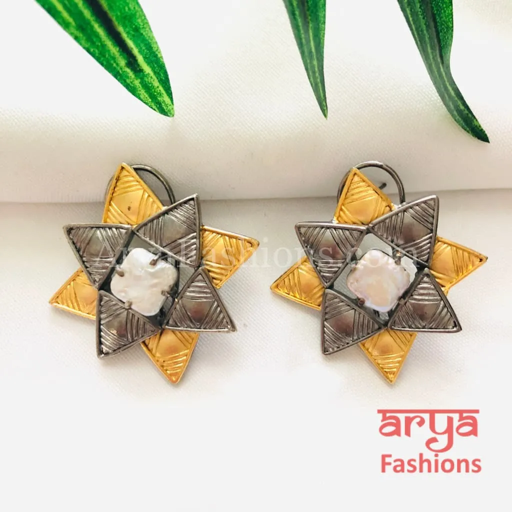 Ivanka Square Golden Kundan Stud Earrings/Geometrical Fusion Earrings