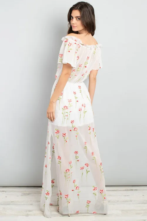 Ivory Floral Cold Shoulder Maxi Dress