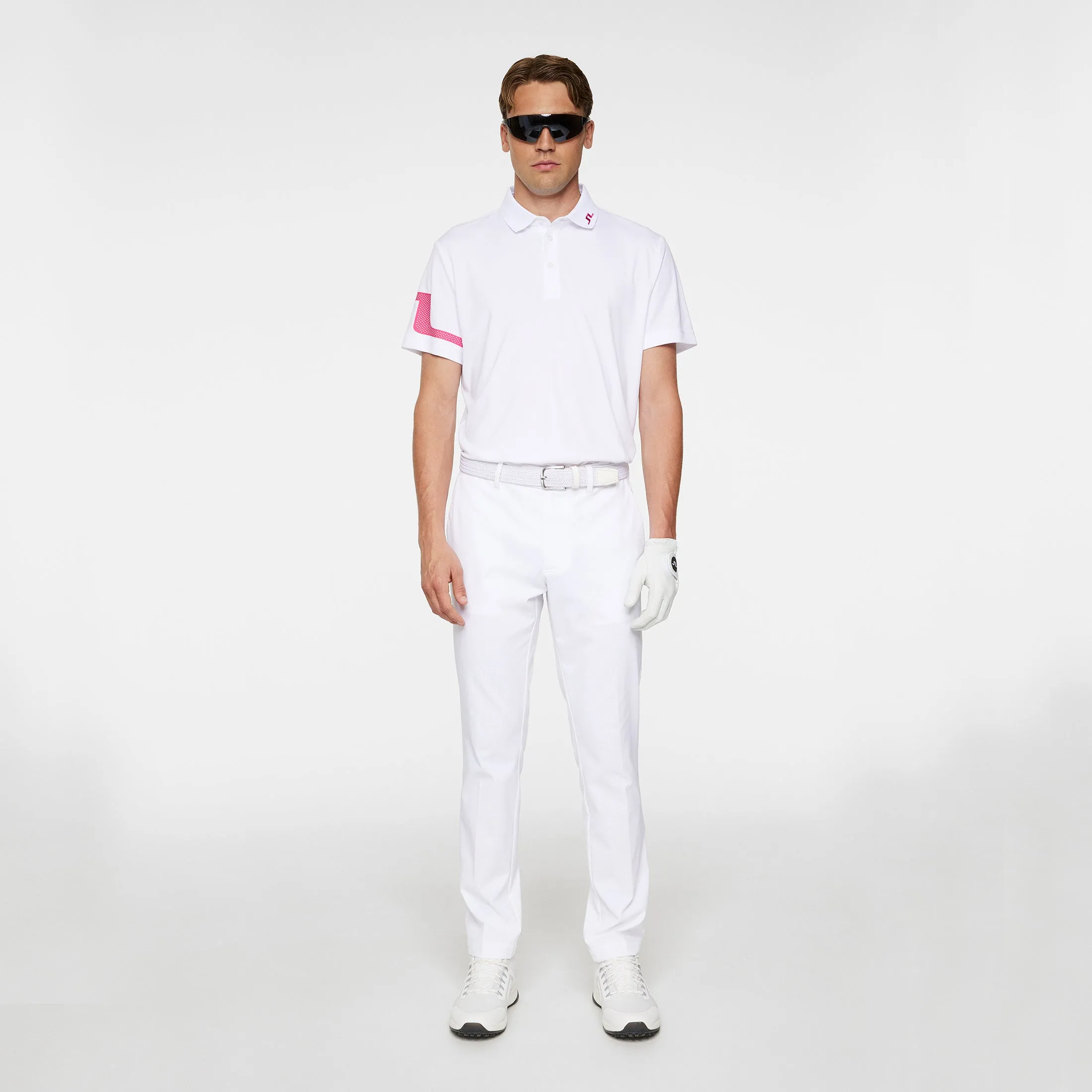 J.Lindeberg Heath Regular Fit Golf Shirt - White/ Pink