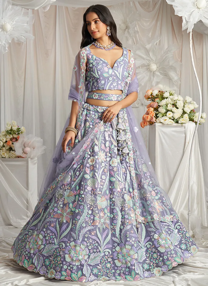 Lavender Multi Embroidered Bridal Lehenga Choli