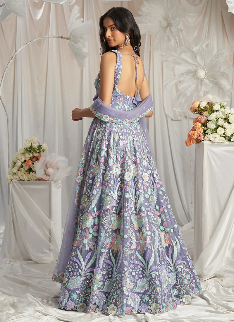 Lavender Multi Embroidered Bridal Lehenga Choli