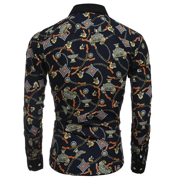 Long Sleeve Designer Shirts for Men Personality 3D Printing Slim