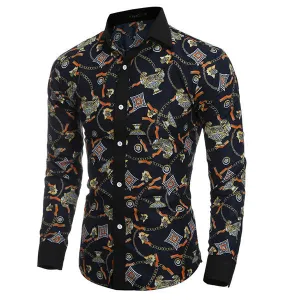 Long Sleeve Designer Shirts for Men Personality 3D Printing Slim