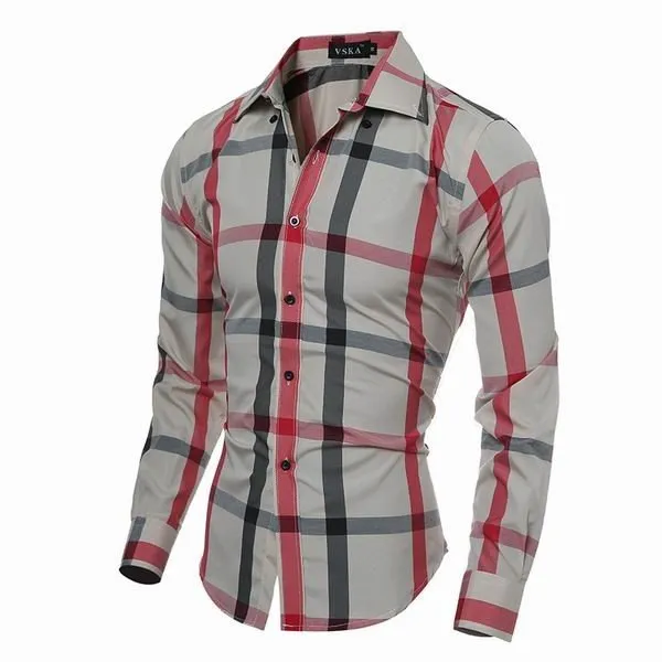 Long Sleeved Dress Shirts Spring Autumn Mens Casual Checks Pattern