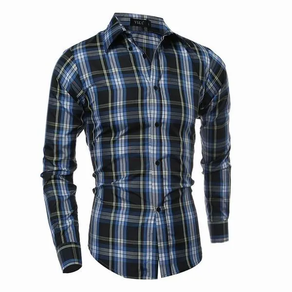 Long Sleeved Dress Shirts Spring Autumn Mens Casual Checks Pattern