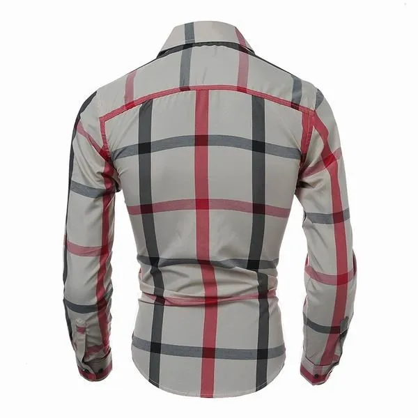 Long Sleeved Dress Shirts Spring Autumn Mens Casual Checks Pattern