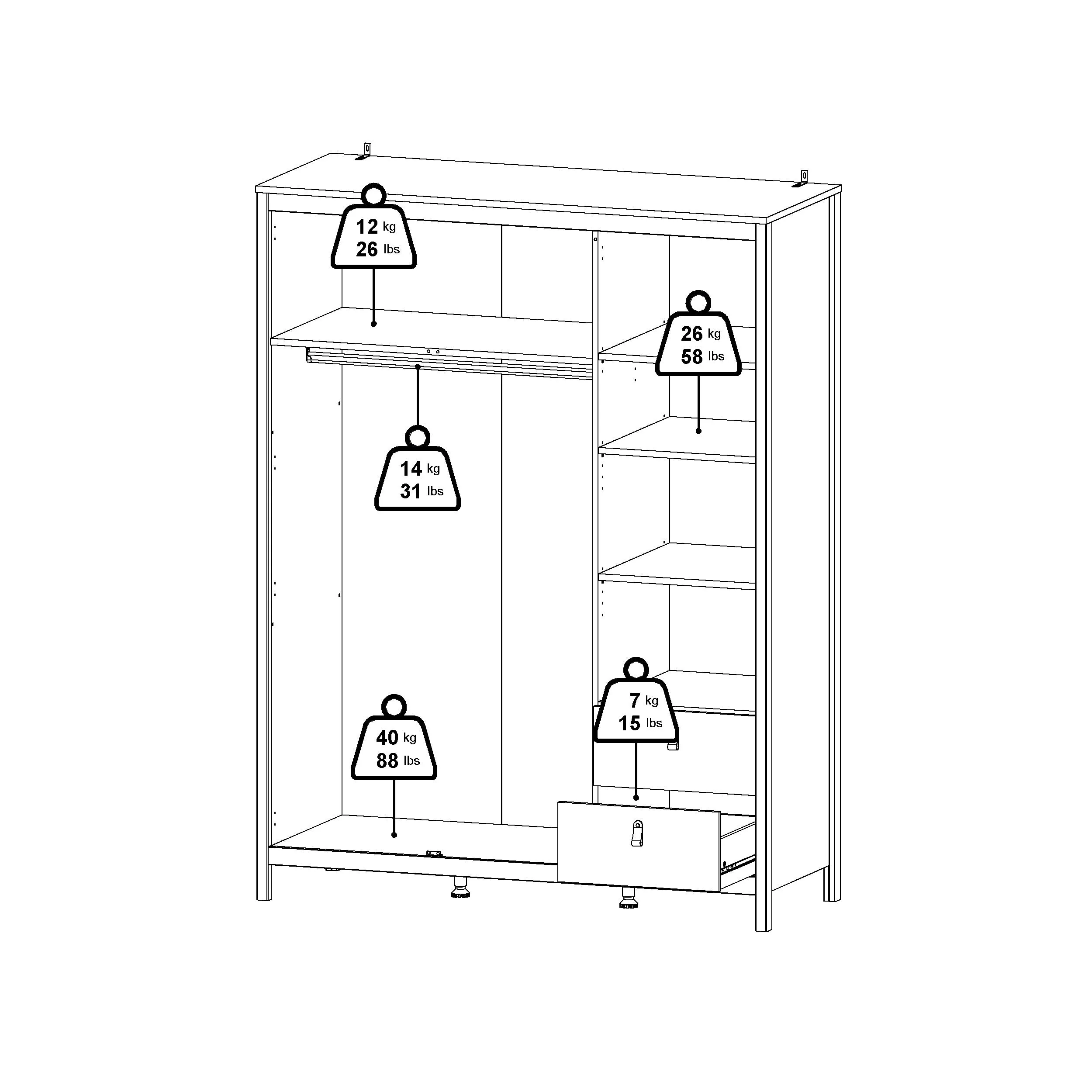 Madrid Wardrobe with 2 plain doors 1 mirror door and 2 drawers - White