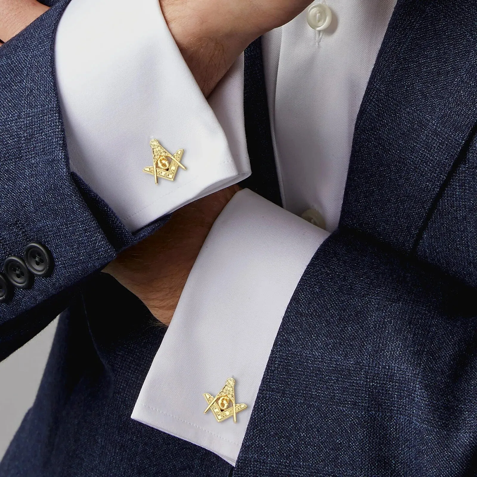 Master Mason Blue Lodge Accessories Set - Gold Cuff Links & Tie Clip