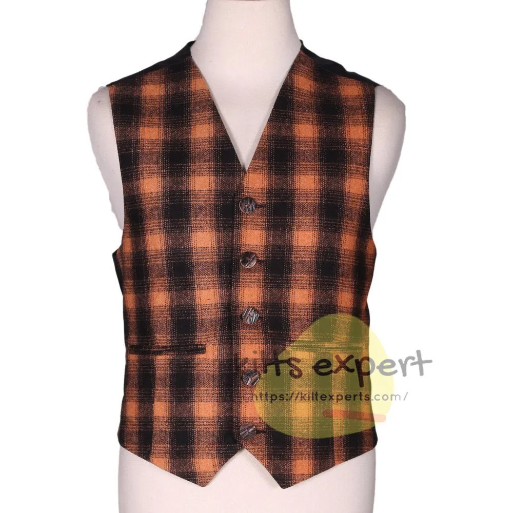 Men's Black & Orange Argyll Jacket & Vest: Wear Year-Round