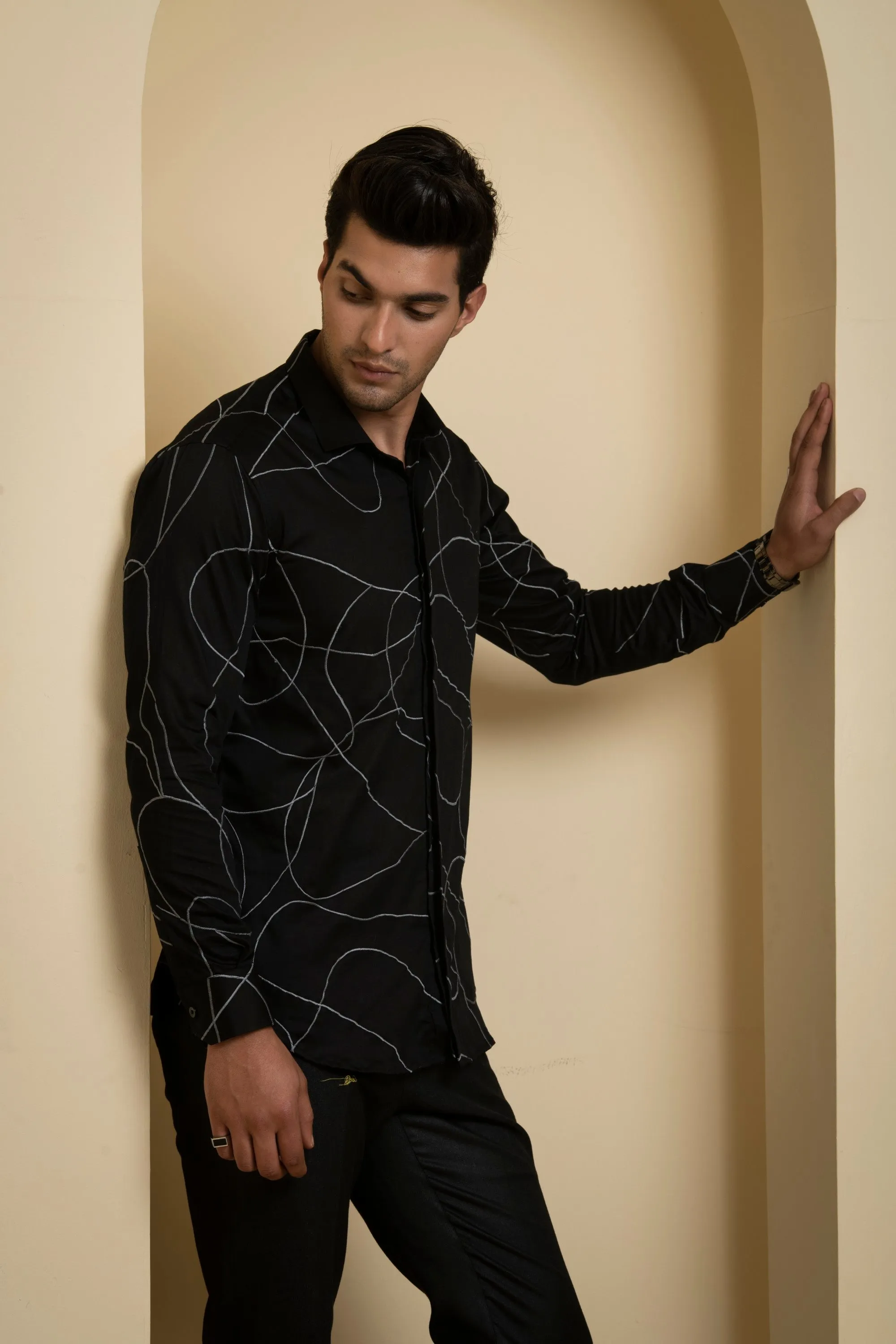 Men's Black Color Grayab Full Sleeves Shirt - Hilo Design