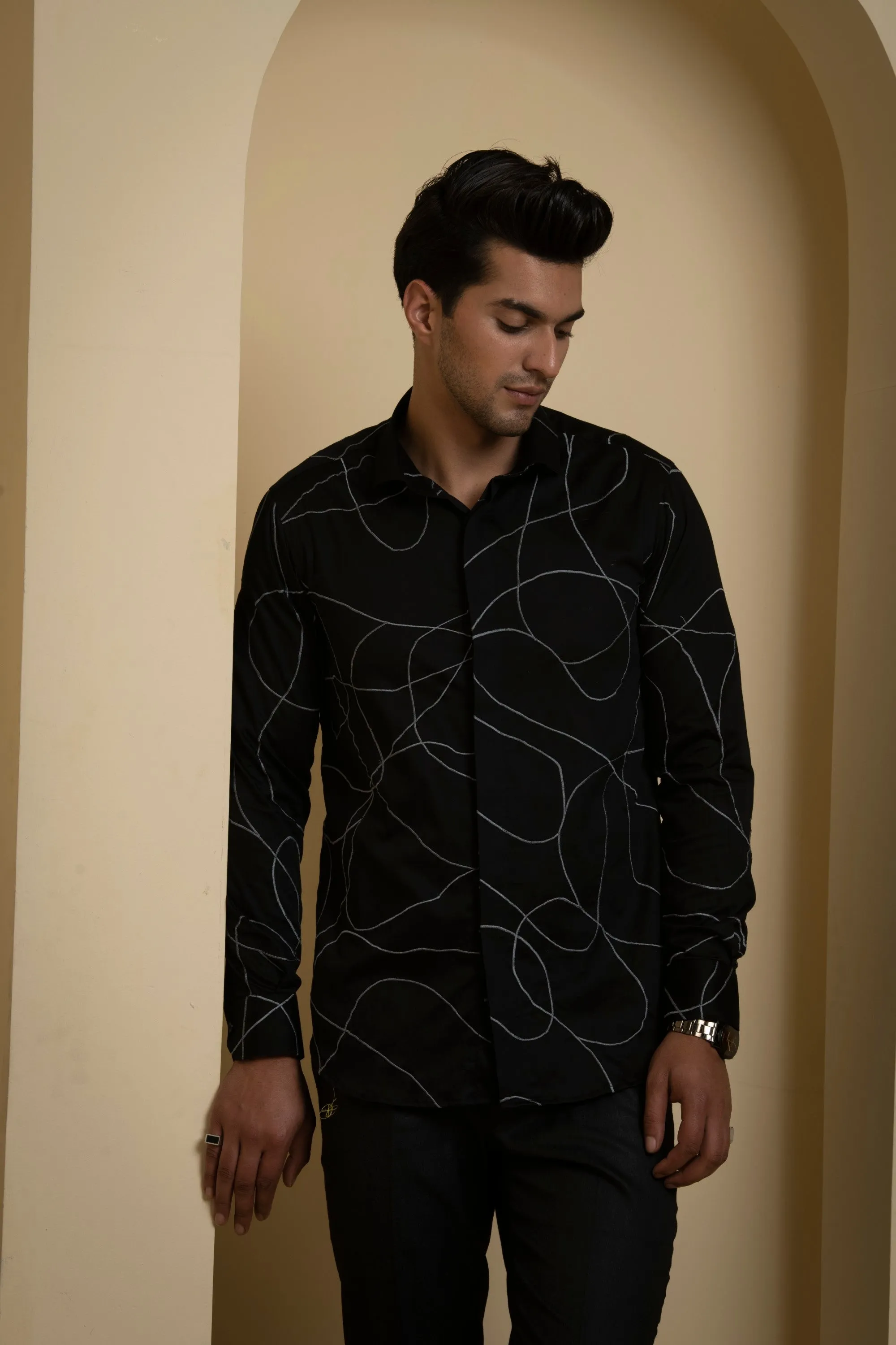 Men's Black Color Grayab Full Sleeves Shirt - Hilo Design