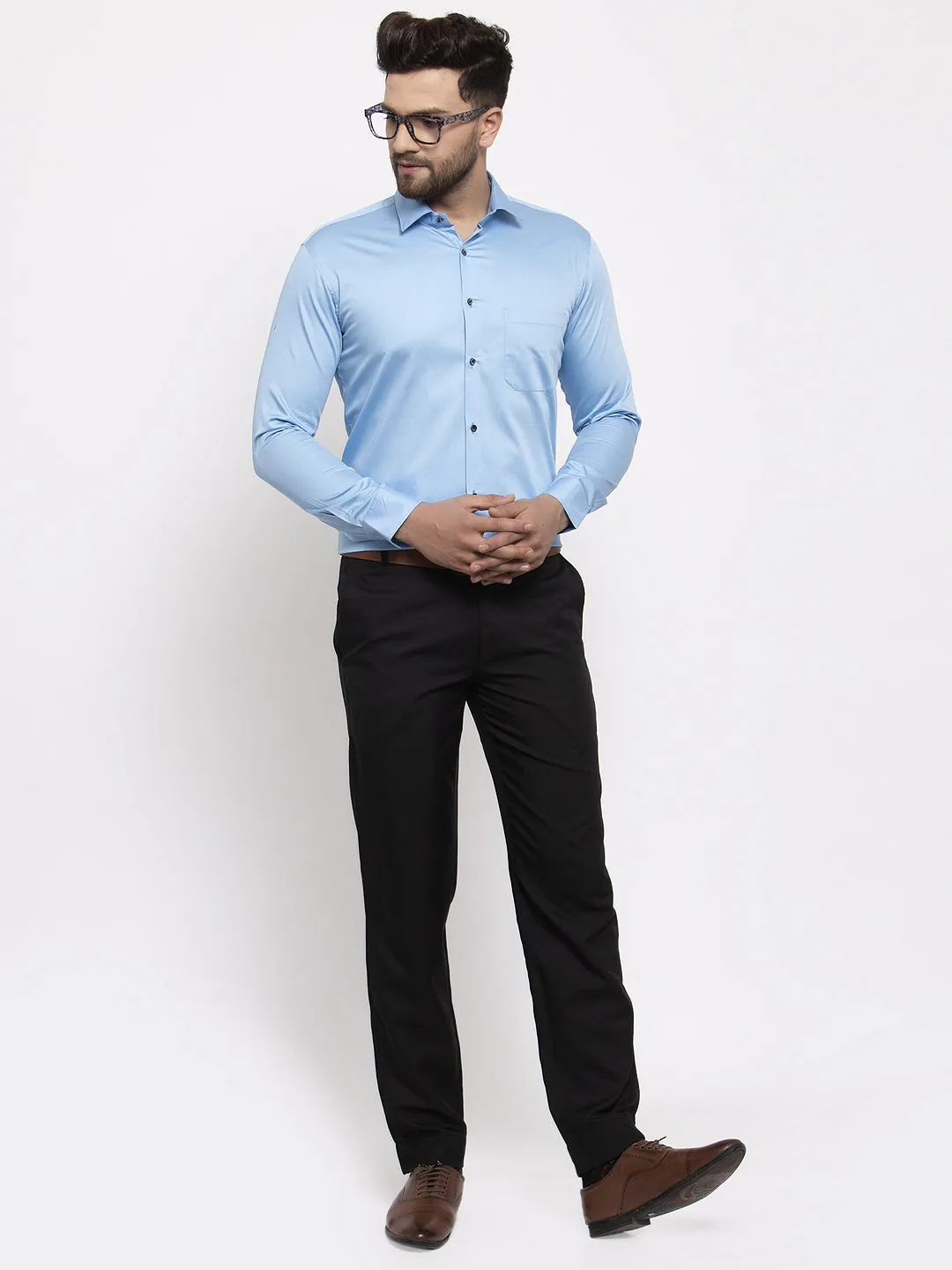 Men's Blue Cotton Solid Formal Shirt's ( SF 768Light-Blue ) - Jainish