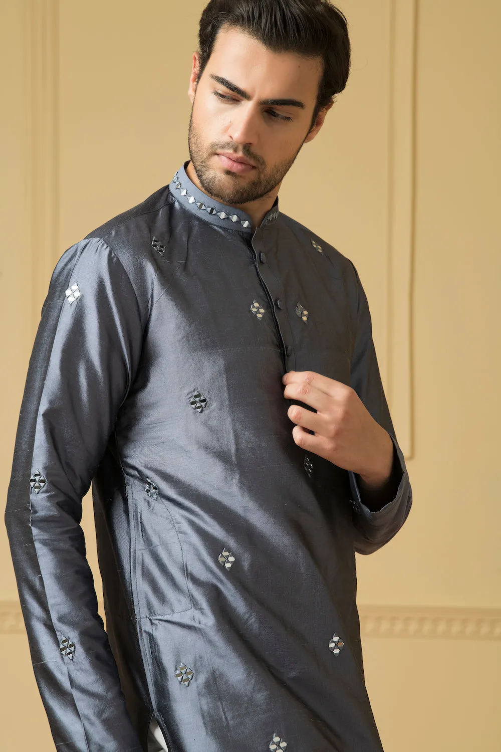 Men's Cobalt Blue Mirror Kurta - Hilo Design