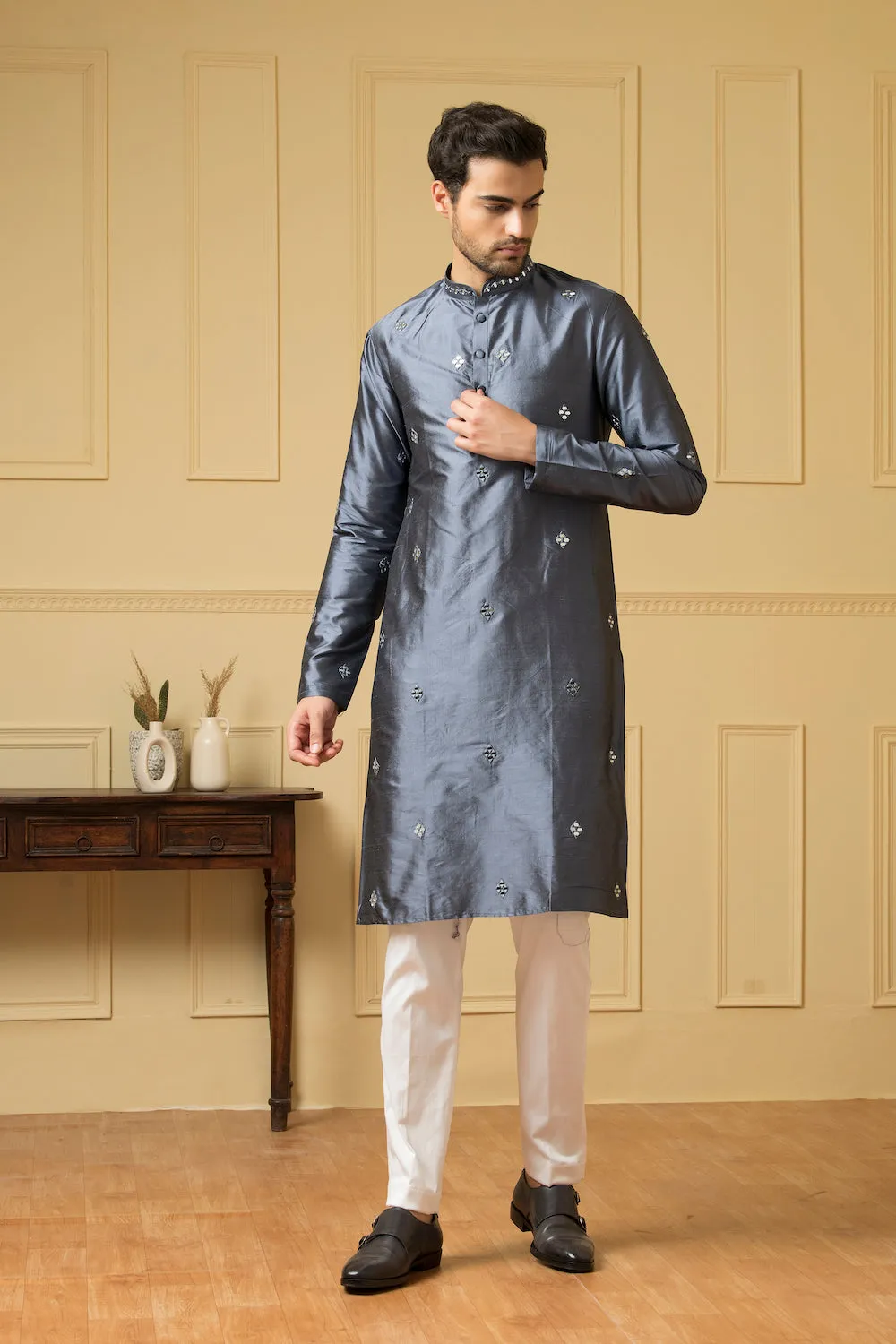 Men's Cobalt Blue Mirror Kurta - Hilo Design