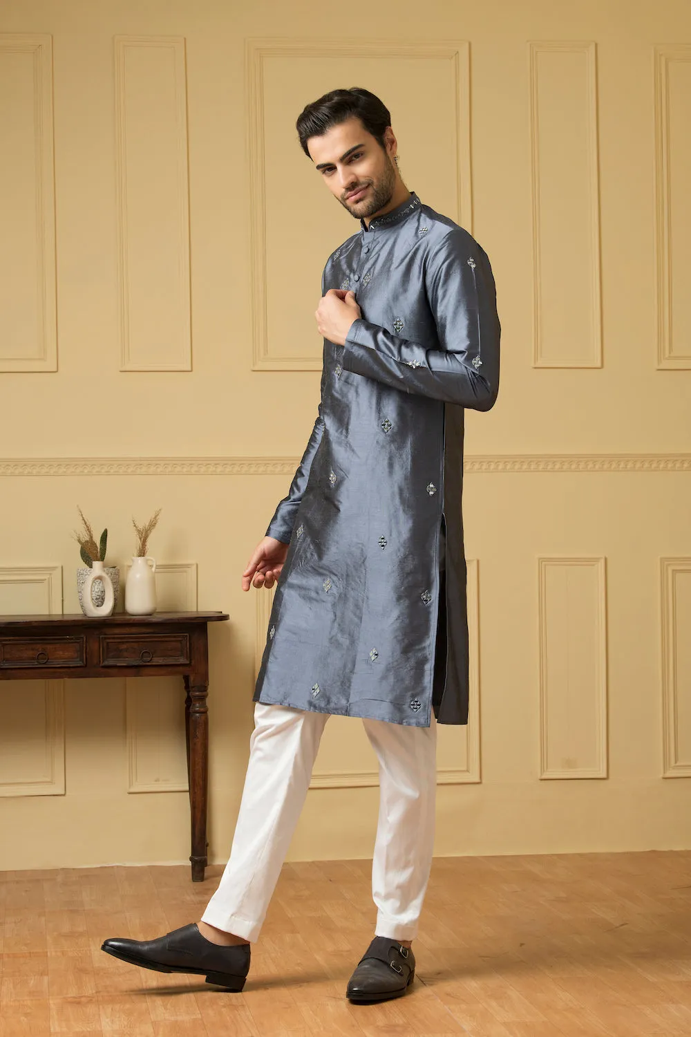 Men's Cobalt Blue Mirror Kurta - Hilo Design