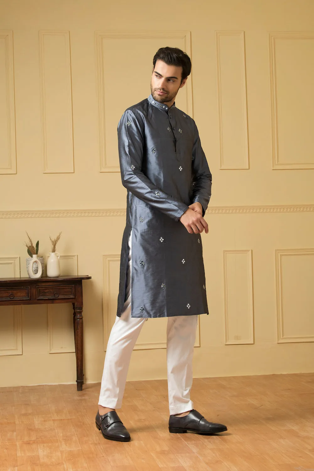 Men's Cobalt Blue Mirror Kurta - Hilo Design