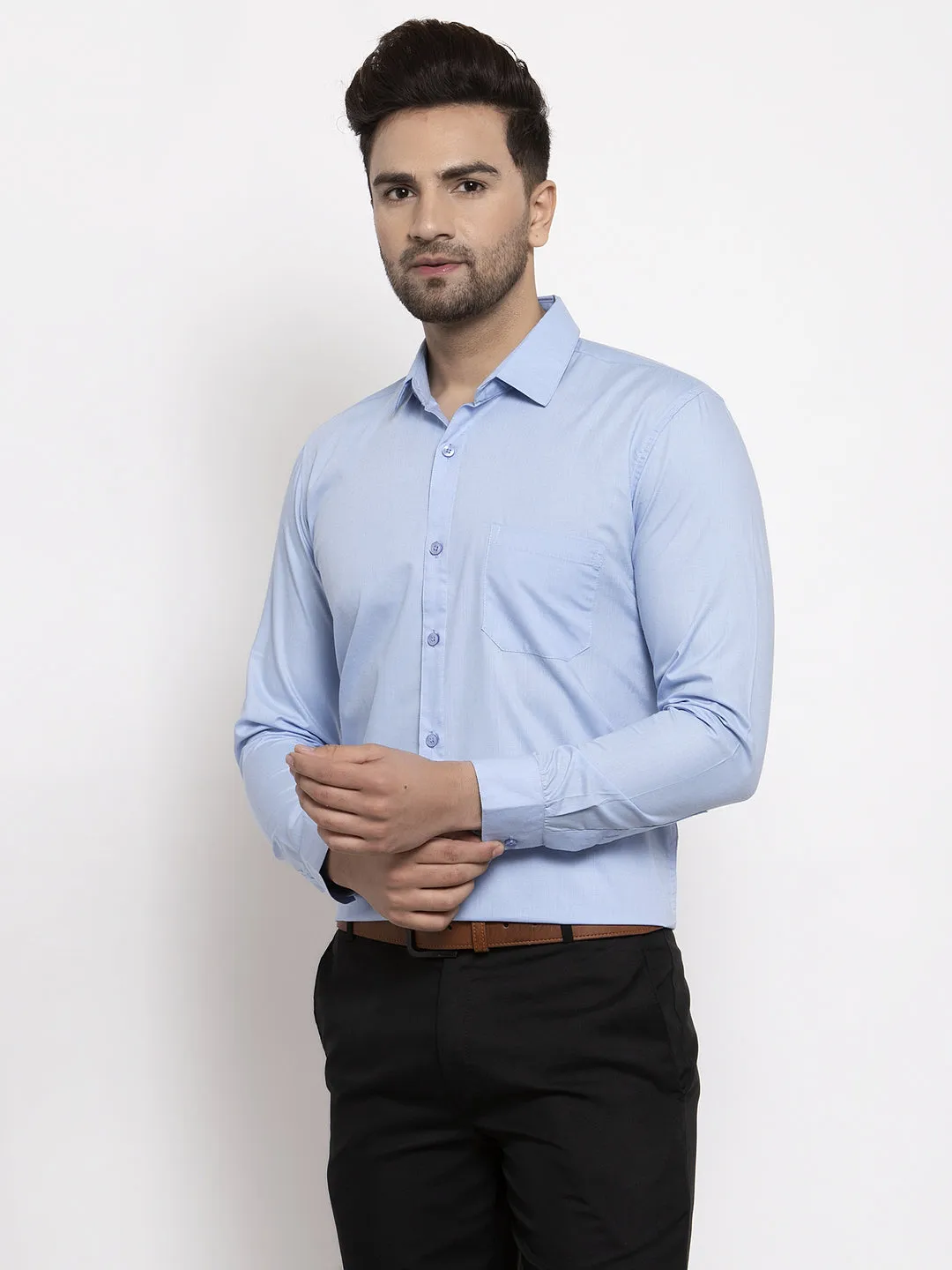 Men's Cotton Solid Firozi Blue Formal Shirt's ( SF 361Firozi ) - Jainish