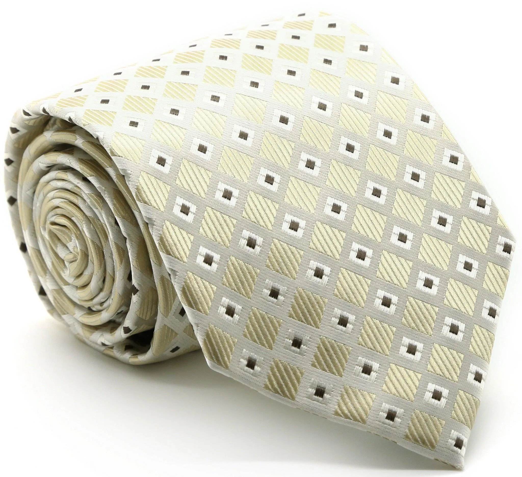 Mens Dads Classic Beige Geometric Pattern Business Casual Necktie & Hanky Set E-2