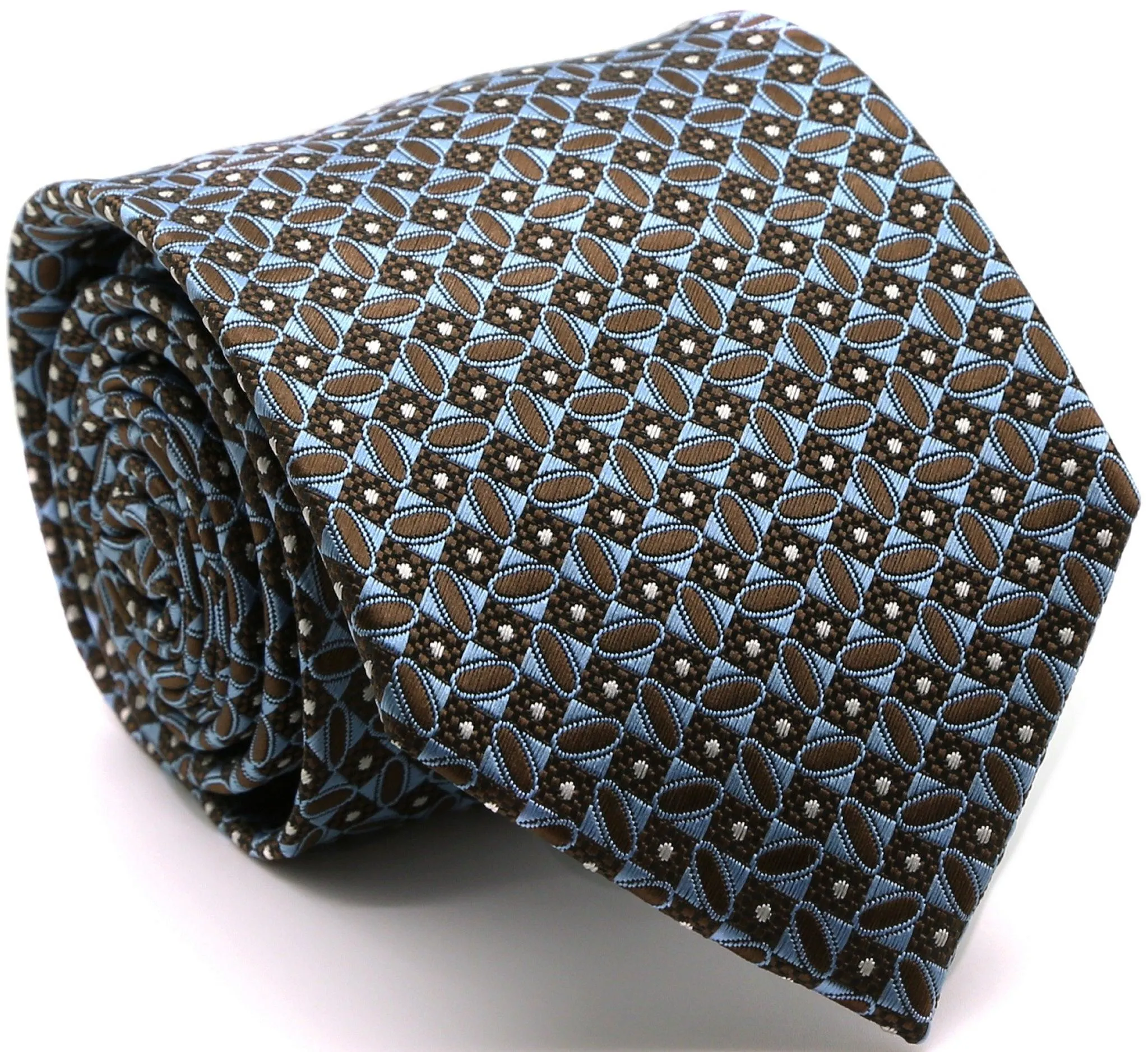 Mens Dads Classic Geometric Circle Pattern Business Casual Necktie & Hanky Set OO