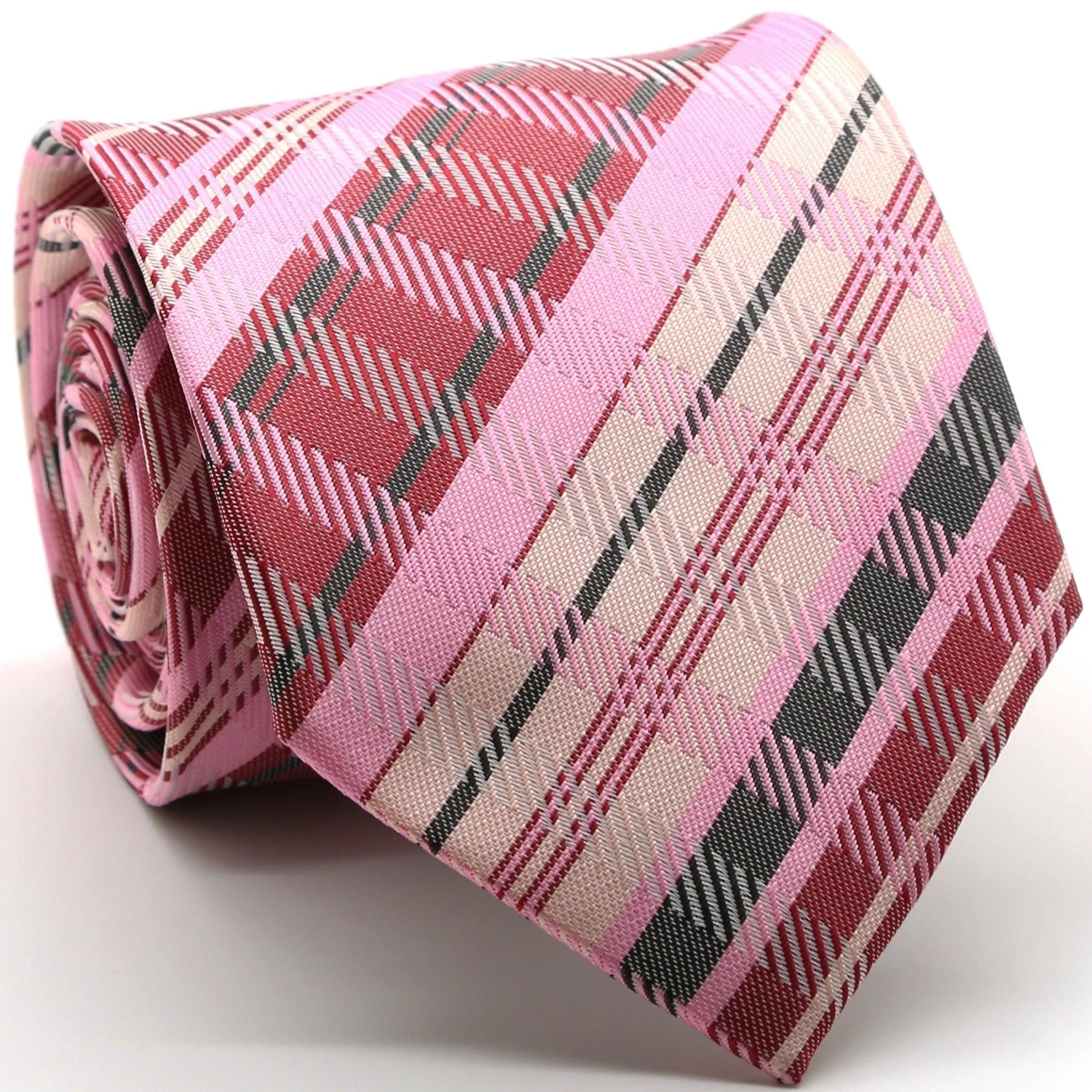 Mens Dads Classic Pink Striped Pattern Business Casual Necktie & Hanky Set VO-6