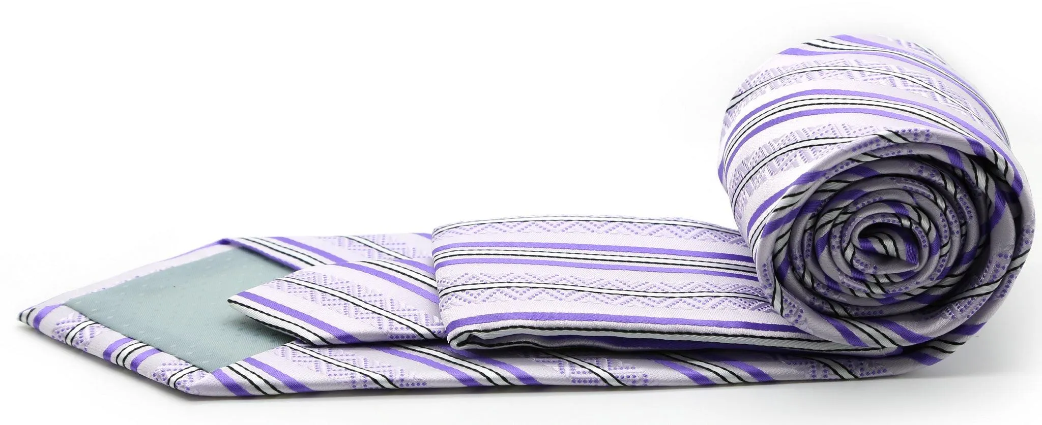 Mens Dads Classic Purple Striped Pattern Business Casual Necktie & Hanky Set H