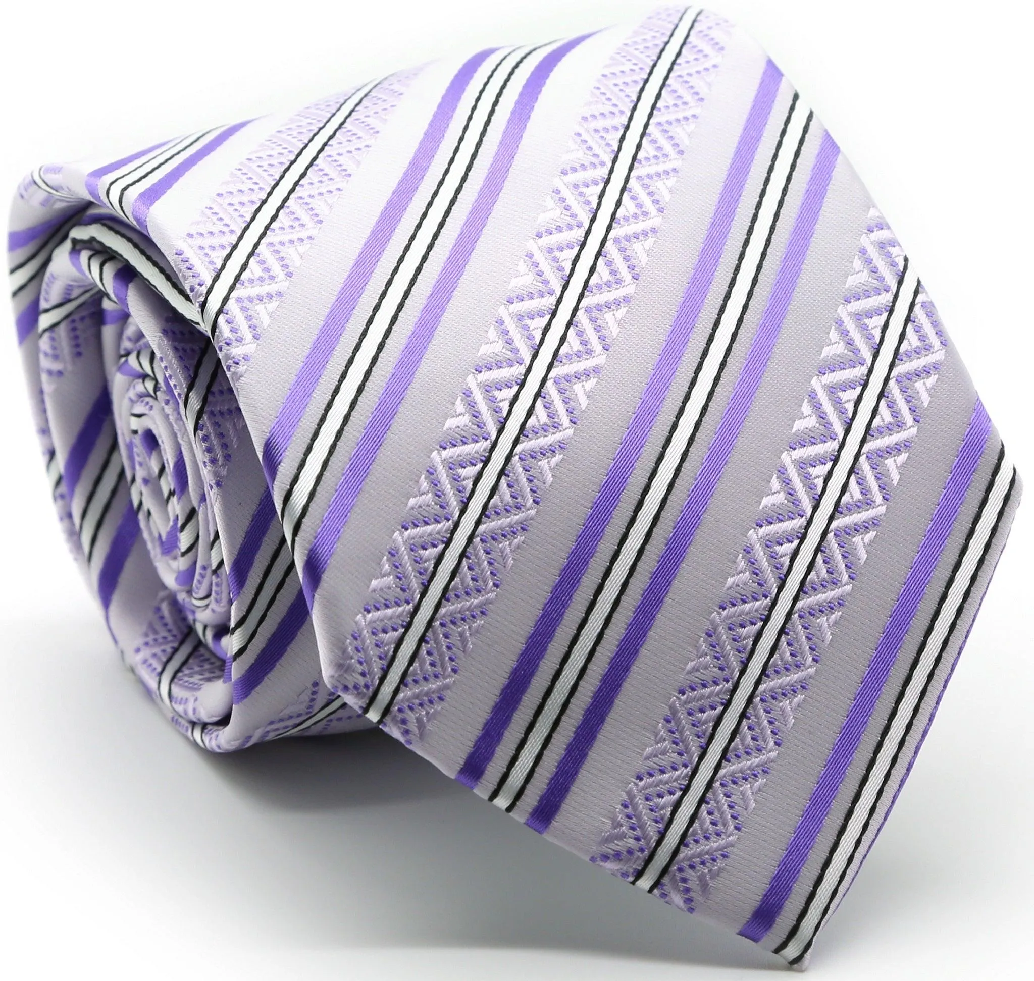 Mens Dads Classic Purple Striped Pattern Business Casual Necktie & Hanky Set H