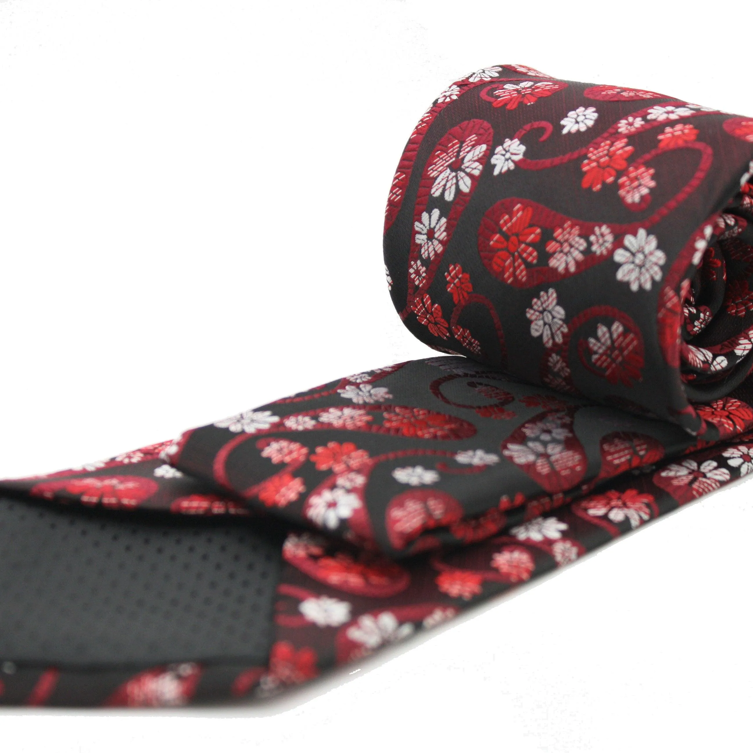 Mens Dads Classic Red Floral Pattern Business Casual Necktie & Hanky Set DF-7