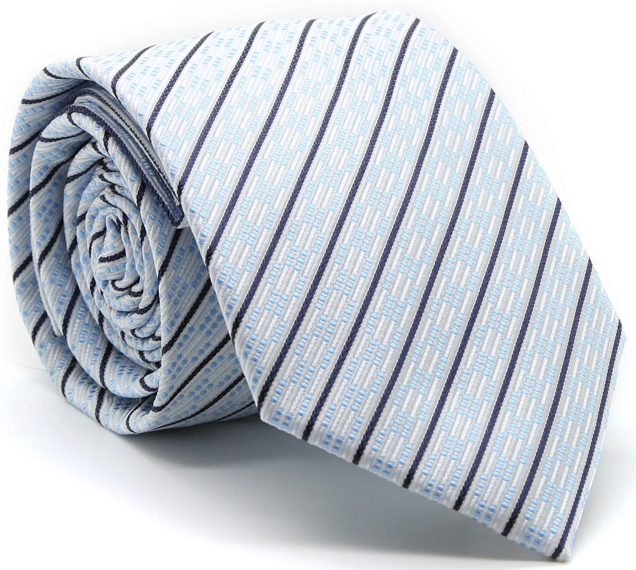 Mens Dads Classic White Striped Pattern Business Casual Necktie & Hanky Set C-9