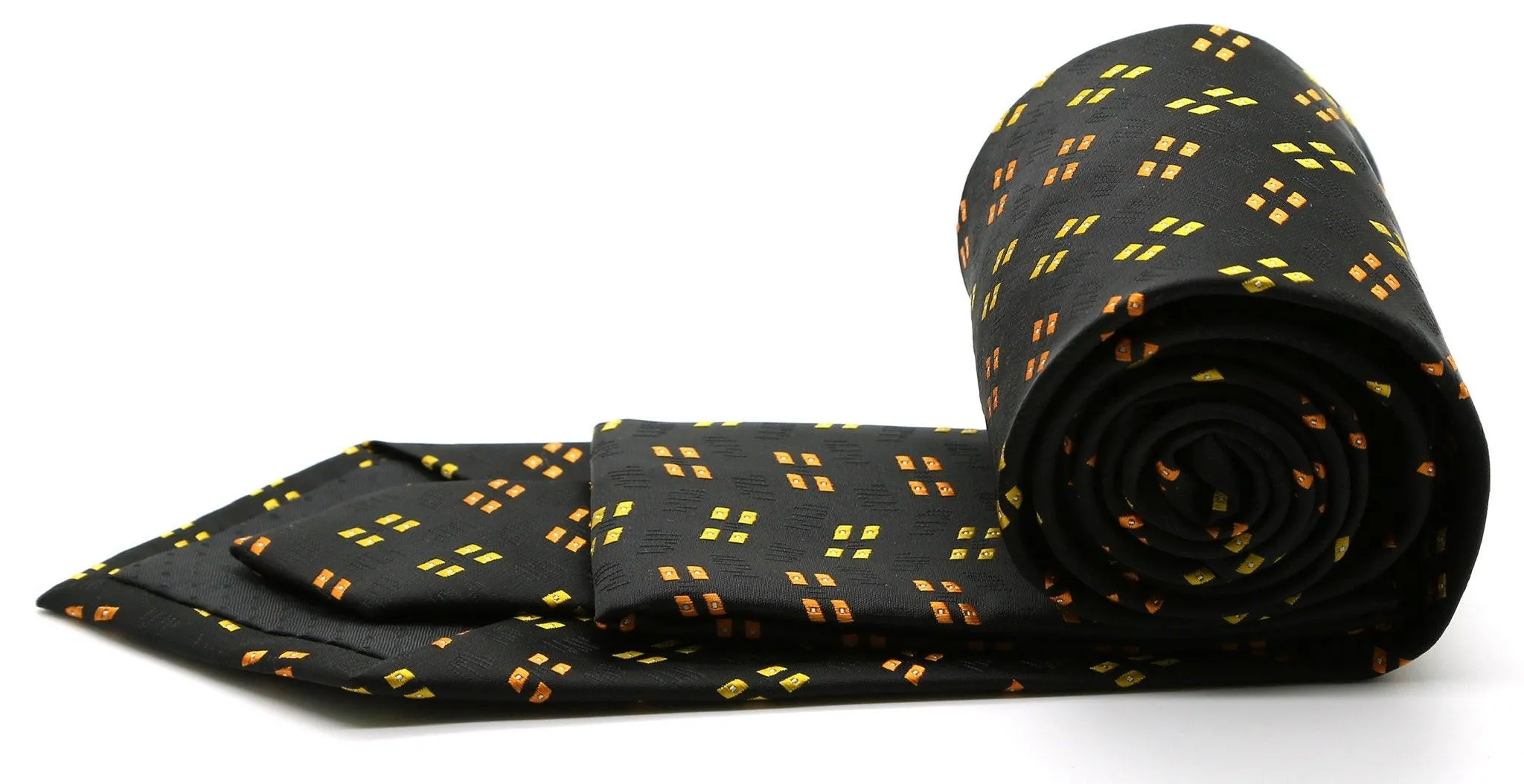 Mens Dads Classic Yellow Geometric Pattern Business Casual Necktie & Hanky Set QO-5