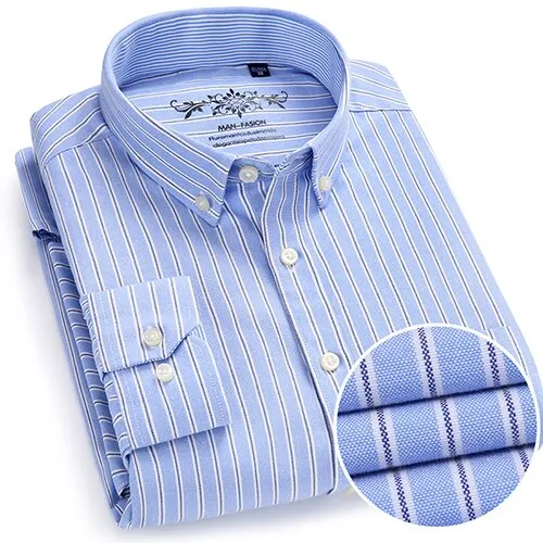 Men's Long Sleeve Contrast Plaid/Striped Oxford Dress Shirt with Left Chest Pocket Male Casual Slim-fit Buttoned Down Shirts